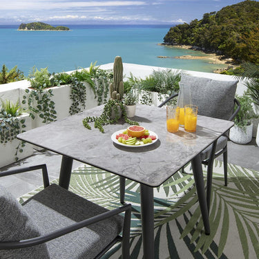 Quatropi Modern 2 Seat Square Ceramic Outdoor Garden Dining Set Aluminium Grey
