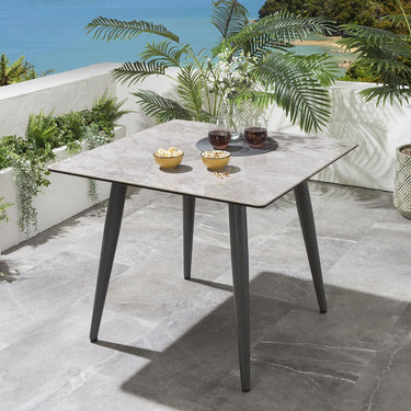 Quatropi Modern 2 Seat Square Ceramic Outdoor Garden Dining Set Aluminium Grey