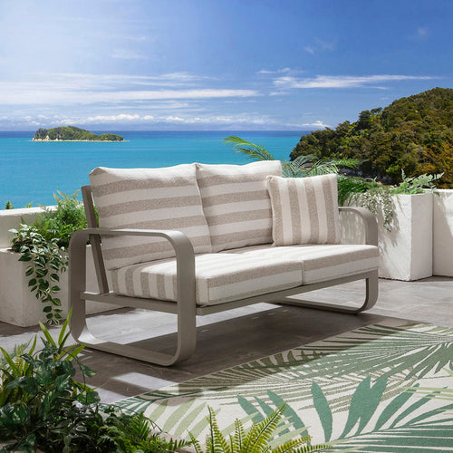 Freddy 2 Seater Aluminium Outdoor Garden Sofa Cream Beige Stripe 160cm
