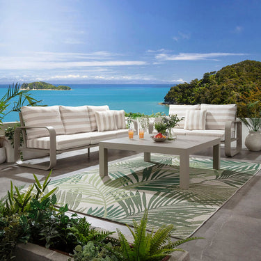 Quatropi Modern 2 Seater Aluminium Outdoor Garden Sofa Cream Beige Stripe 160cm