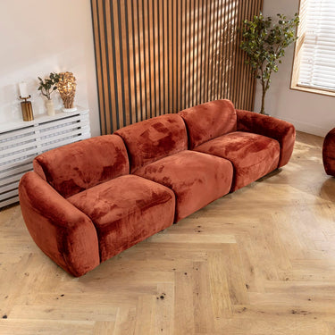 Quatropi Modern 2 Seater and 3 Seater Sofa Set Orange Textured Velvet
