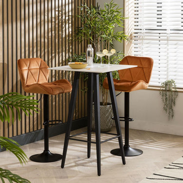 Quatropi Modern 2 Seater Bar Set Orange Velvet Adjustable Kitchen Bar Stools