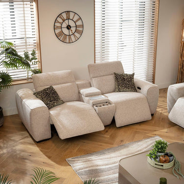 Quatropi Modern 2 Seater Electric Recliner Sofa Charger Cup Holders Storage Beige 206cm 2SC1