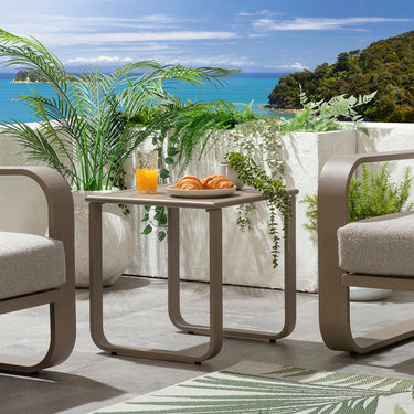 Quatropi Modern 2 Seater Garden Armchair Set & Side Table Aluminium Cream