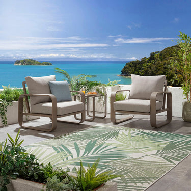 Quatropi Modern 2 Seater Garden Armchair Set & Side Table Aluminium Cream