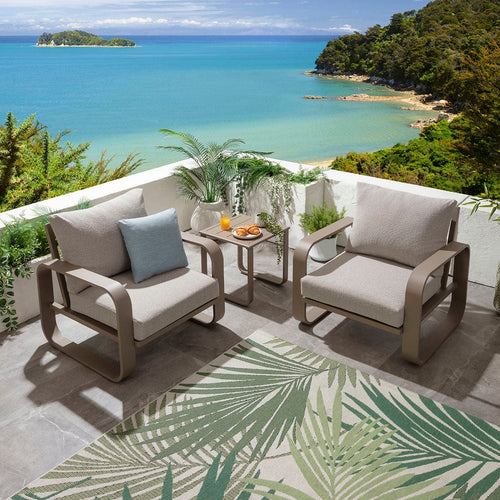 Freddy 2 Seater Aluminium Garden Armchair Set & Side Table Latte Cream