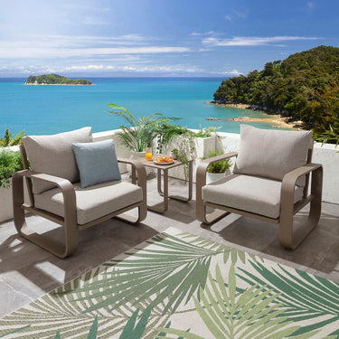 Quatropi Modern 2 Seater Garden Armchair Set & Side Table Aluminium Cream
