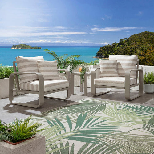 Freddy 2 Seater Aluminium Garden Armchair Set & Side Table Cream Beige Stripe