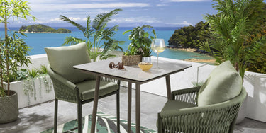 Quatropi Modern 2 Seater Outdoor Garden Bar Set Ceramic Aluminium Green Beige