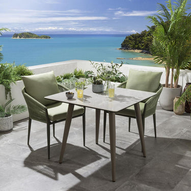 Quatropi Modern 2 Seater Outdoor Garden Dining Set Ceramic Aluminium Green Beige