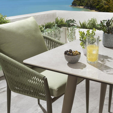 Quatropi Modern 2 Seater Outdoor Garden Dining Set Ceramic Aluminium Green Beige