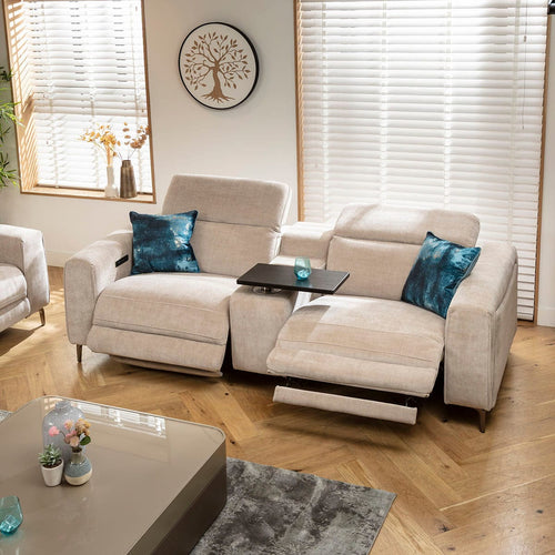 Florance Modern 2 Seater Recliner Sofa & Storage Console Putty Grey 243x105cm
