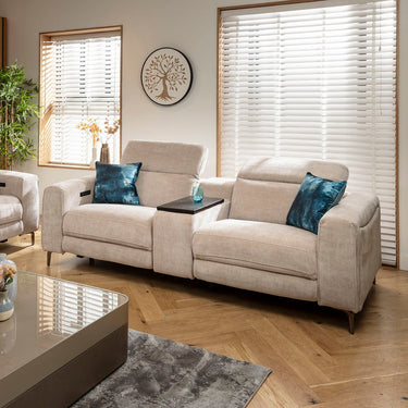 Quatropi Modern 2 Seater Recliner Sofa & Table Storage Console Grey 243x105cm