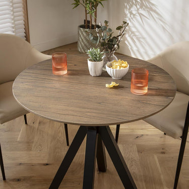 Quatropi Modern 2 Seater Small Round Solid Wood Dining Set Cream Faux Leather