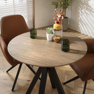 Quatropi Modern 2 Seater Small Round Solid Wood Dining Set Tan Faux Leather