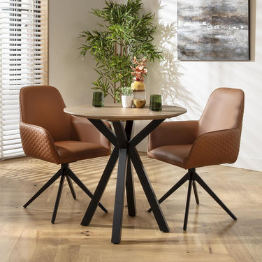 Quatropi Modern 2 Seater Small Round Solid Wood Dining Set Tan Faux Leather