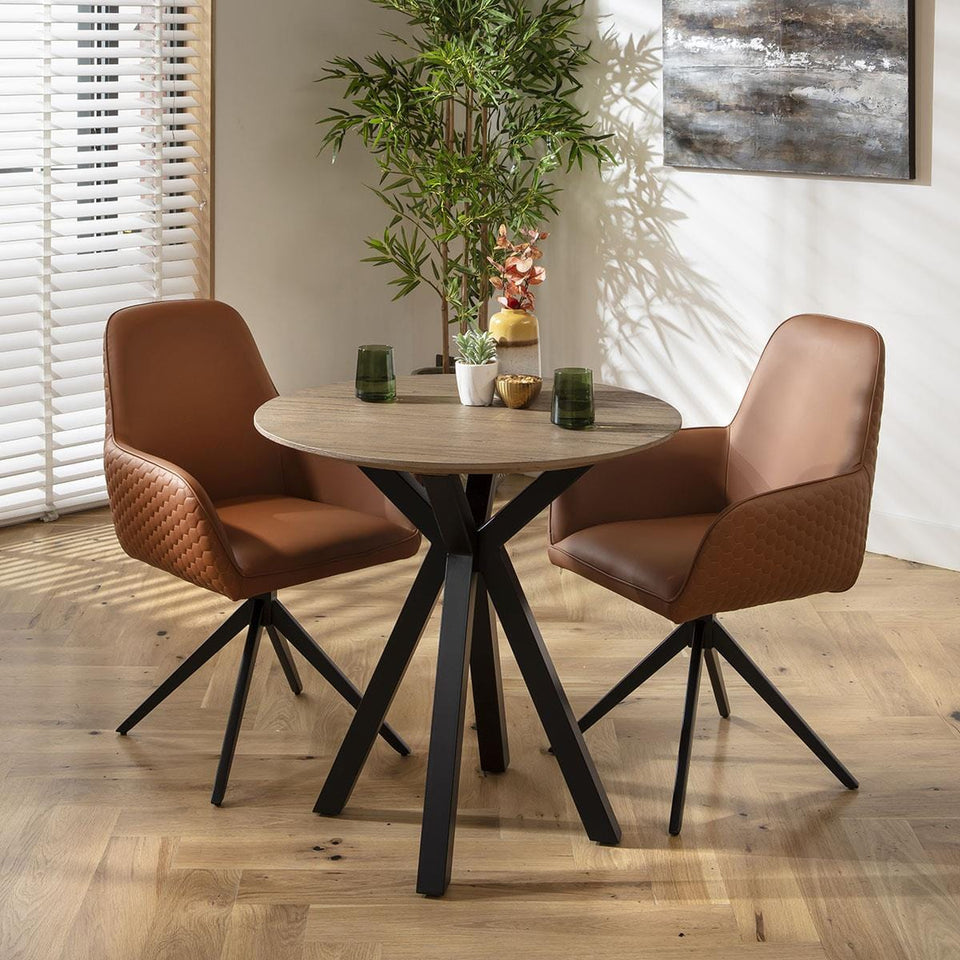 Modern 2 Seater Small Round Solid Wood Dining Set Tan Faux Leather ...