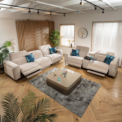 Florance Modern 3 & 2 Seater Full Recliner Sofa Set with Storage Console Putty Grey