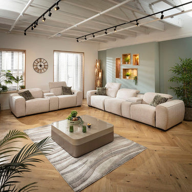 Quatropi Modern 3 and 2 Seater Electric Recliner Sofa Set Charger Cup Holders Storage Beige