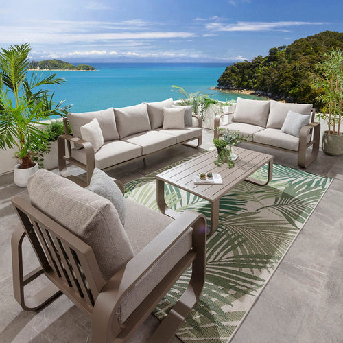 Freddy 6 Seater Aluminium Garden Sofa & Armchair Set with Coffee Table Latte Cream