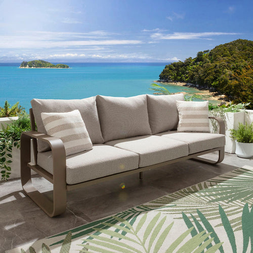 Freddy 3 Seater Aluminium Outdoor Garden Sofa Latte Cream 230cm