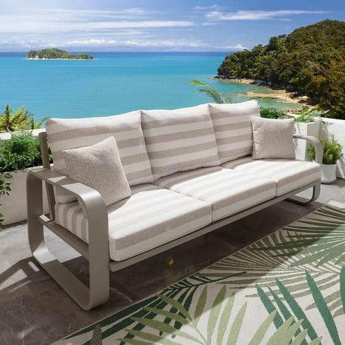 Freddy 3 Seater Aluminium Outdoor Garden Sofa Cream Beige Stripe 230cm