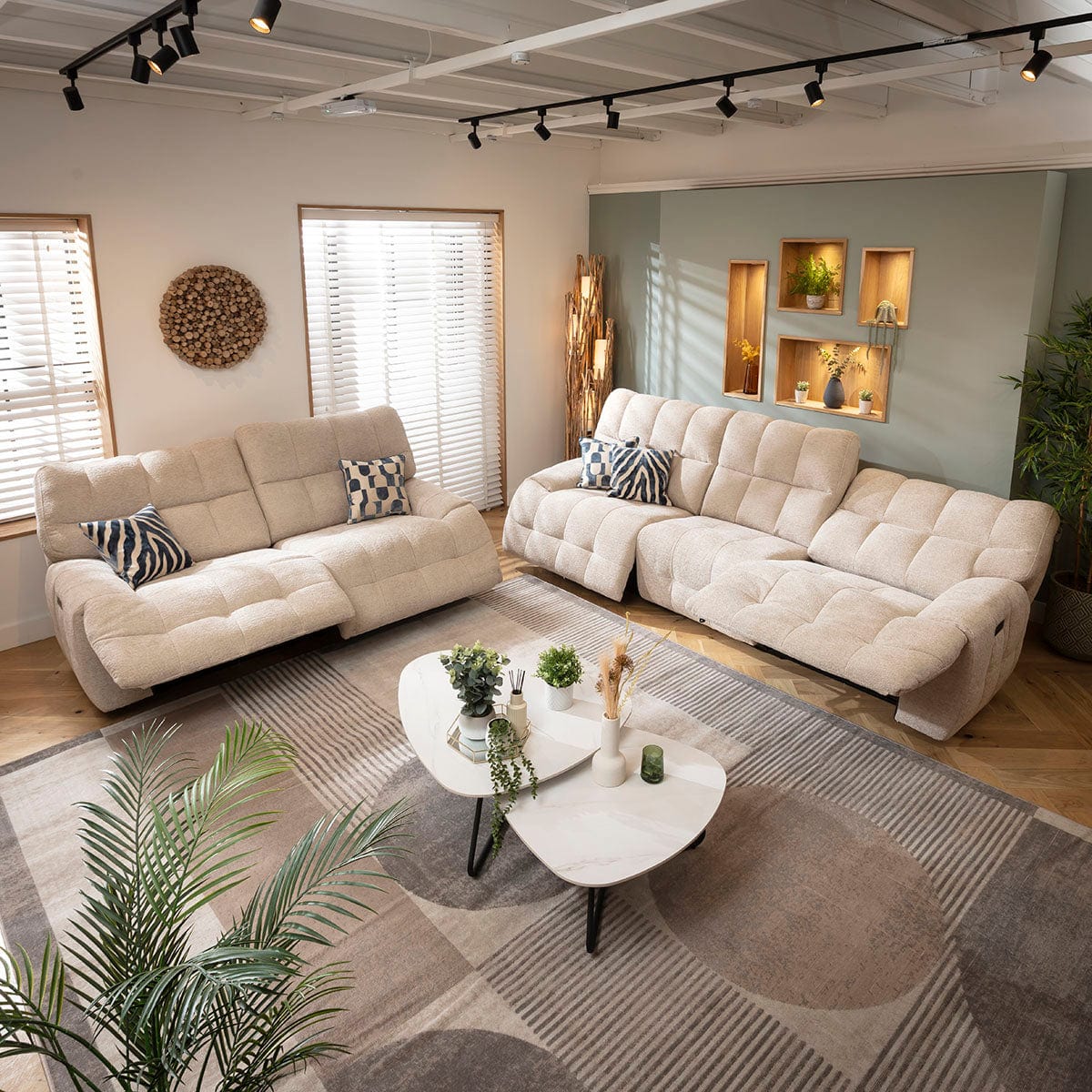 Modern 3 Seater and 2 Seater Electric Recliner Sofa Set Beige Chenille ...