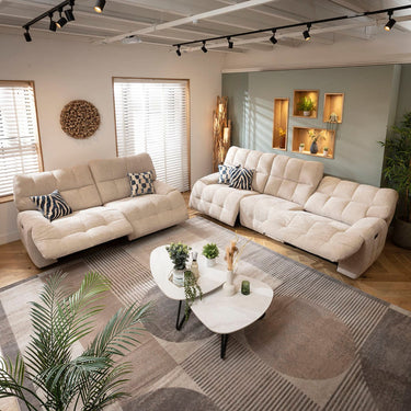 Quatropi Modern 3 Seater and 2 Seater Electric Recliner Sofa Set Beige Chenille 1+2S