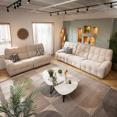 Quatropi Modern 3 Seater and 2 Seater Electric Recliner Sofa Set Beige Chenille 1+2S