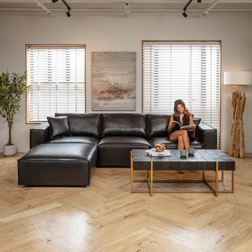Rupert Leather 3 Seater Sofa & Footstool Carbon Black 309x196cm 2