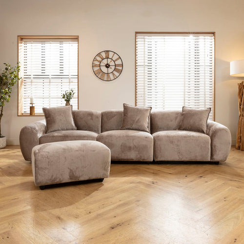 Maddie 3 Seater Sofa & Footstool Bubbly Warm Grey Beige 312x169cm 2