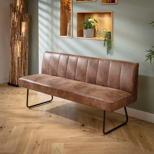 Deco 3 Seater Dining Bench Antique Brown Fabric 180cm