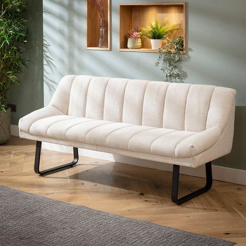 Quatropi Modern 3 Seater Dining Bench with Back Pearl White Fabric 180cm