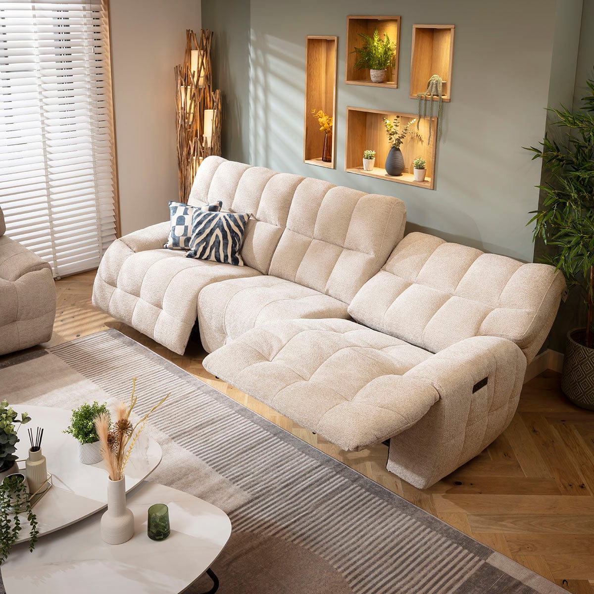 Modern 3 Seater Electric Recliner Sofa Couch Beige Chenille Fabric ...