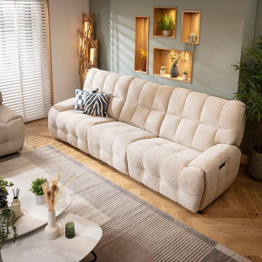 Quatropi Modern 3 Seater Electric Recliner Sofa Couch Beige Chenille Fabric 290cm 1