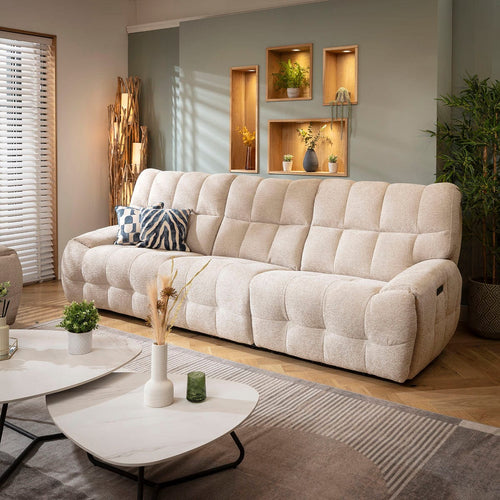Luca Modern 3 Seater Dual Electric Recliner Sofa Beige Chenille 290cm 1