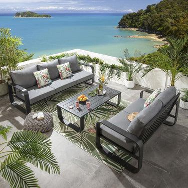 Quatropi Modern 3 Seater Outdoor Garden Sofa Aluminium Black Grey Fabric 230cm