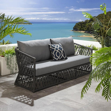 Quatropi Modern 3 Seater Outdoor Patio Garden Sofa Grey Knotted Rope 198cm