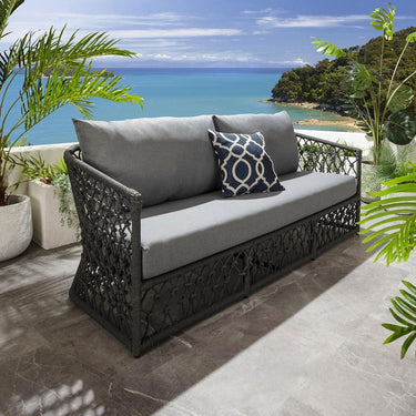 Quatropi Modern 3 Seater Outdoor Patio Garden Sofa Grey Knotted Rope 198cm