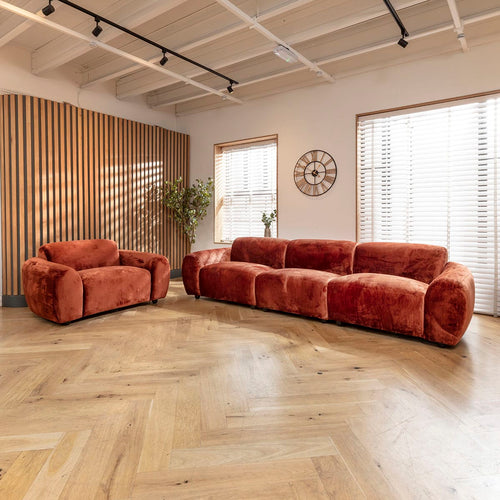 Maddie Modern 3 Seater Sofa & Cuddler Armchair Set Fire Orange 312x96cm 1A