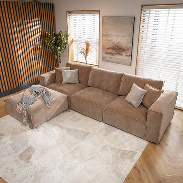 Quatropi Modern 3 Seater Sofa & Footstool Set Beige 309x196cm