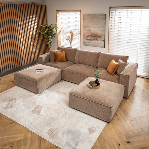 Rupert Modern 3 Seater Modular U-Shape Chaise Sofa Fawn Beige 309x196cm 4