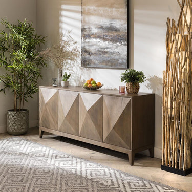 Quatropi Modern 4-Door Sideboard Buffet Unique Geometric Convex Grey Wood 180cm