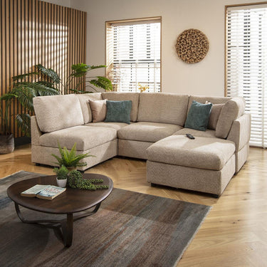 Quatropi Modern 4 Seat Small Modular L Shape Corner Sofa Beige Boucle Fabric