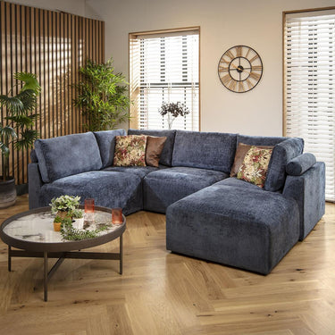 Quatropi Modern 4 Seat Small Modular L Shape Corner Sofa Couch Blue Fabric