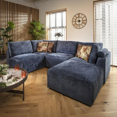Quatropi Modern 4 Seat Small Modular L Shape Corner Sofa Couch Blue Fabric