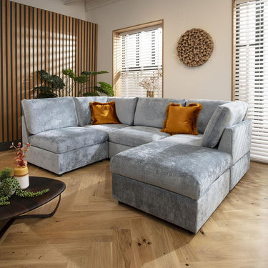Quatropi Modern 4 Seat Small Modular L Shape Corner Sofa Couch Blue Fabric