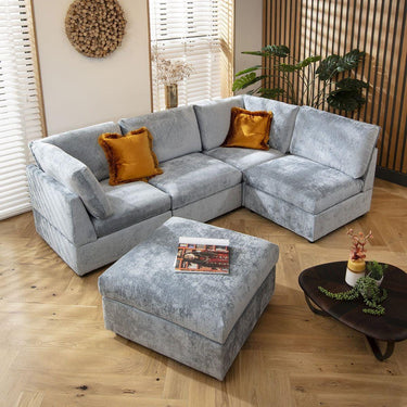 Quatropi Modern 4 Seat Small Modular L Shape Corner Sofa Couch Blue Fabric