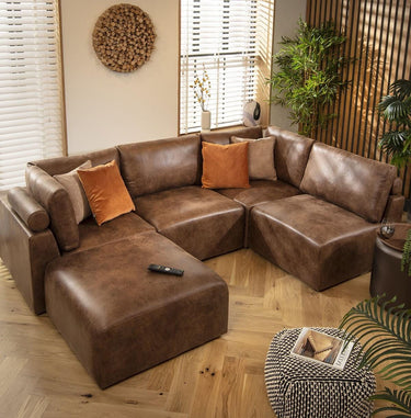 Quatropi Modern 4 Seat Small Modular L Shape Corner Sofa Couch Brown Fabric