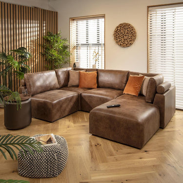 Quatropi Modern 4 Seat Small Modular L Shape Corner Sofa Couch Brown Fabric
